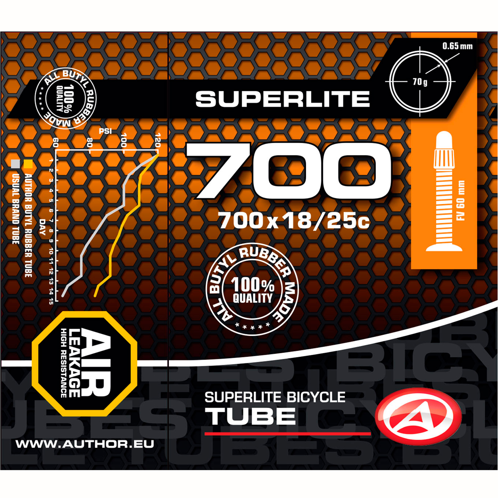 Велокамера Author AT-ROAD-700C SuperLite FV60 700x18/25C чорна